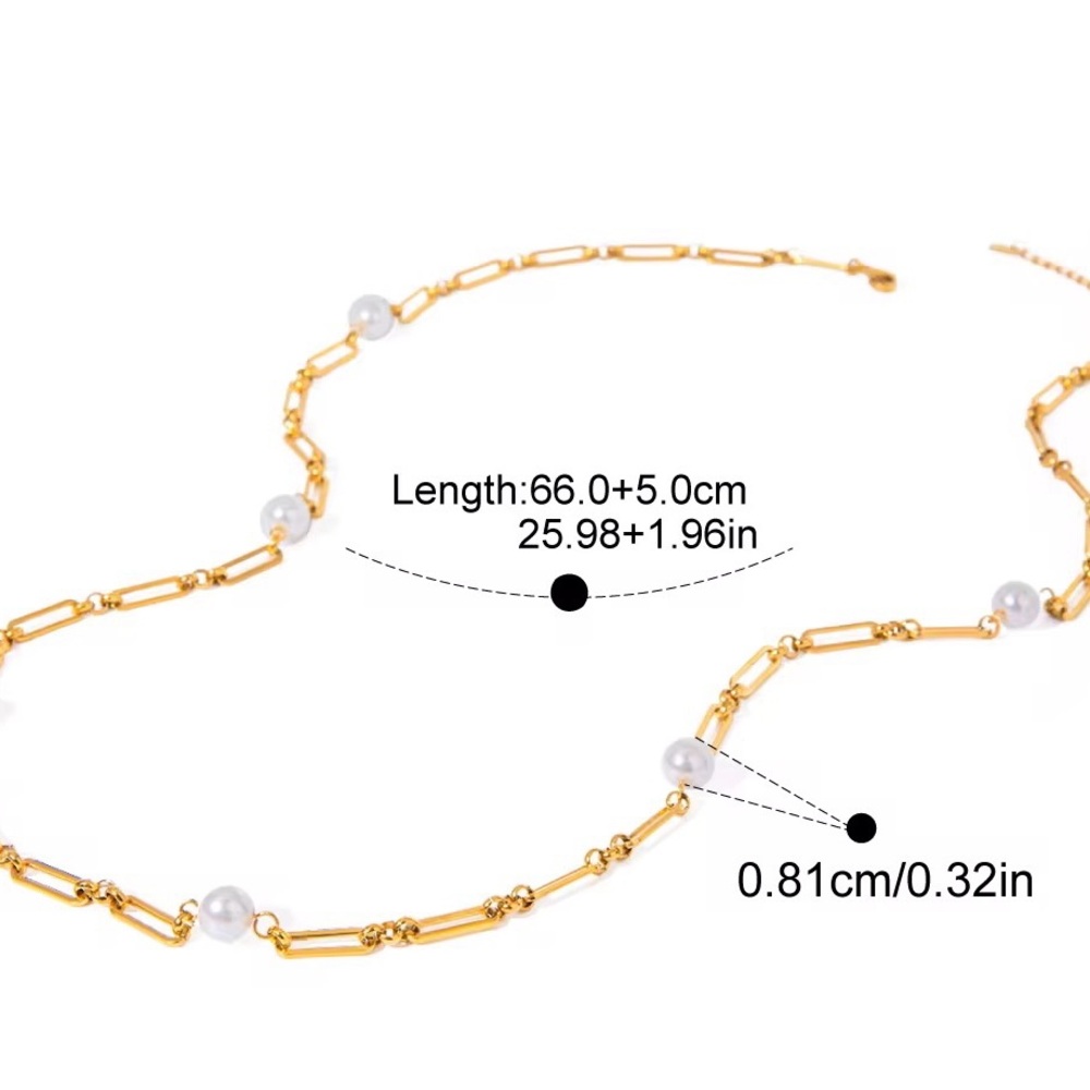 18 k gold plated faux Pearl paperclip Necklace - Picture 2 of 2